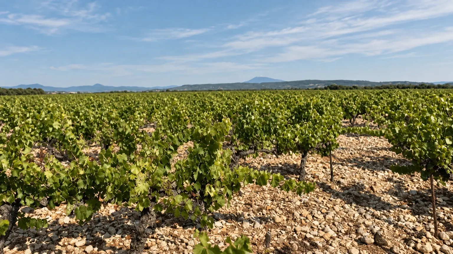 Wijngaardrijen met uitzicht op de Mont Ventoux