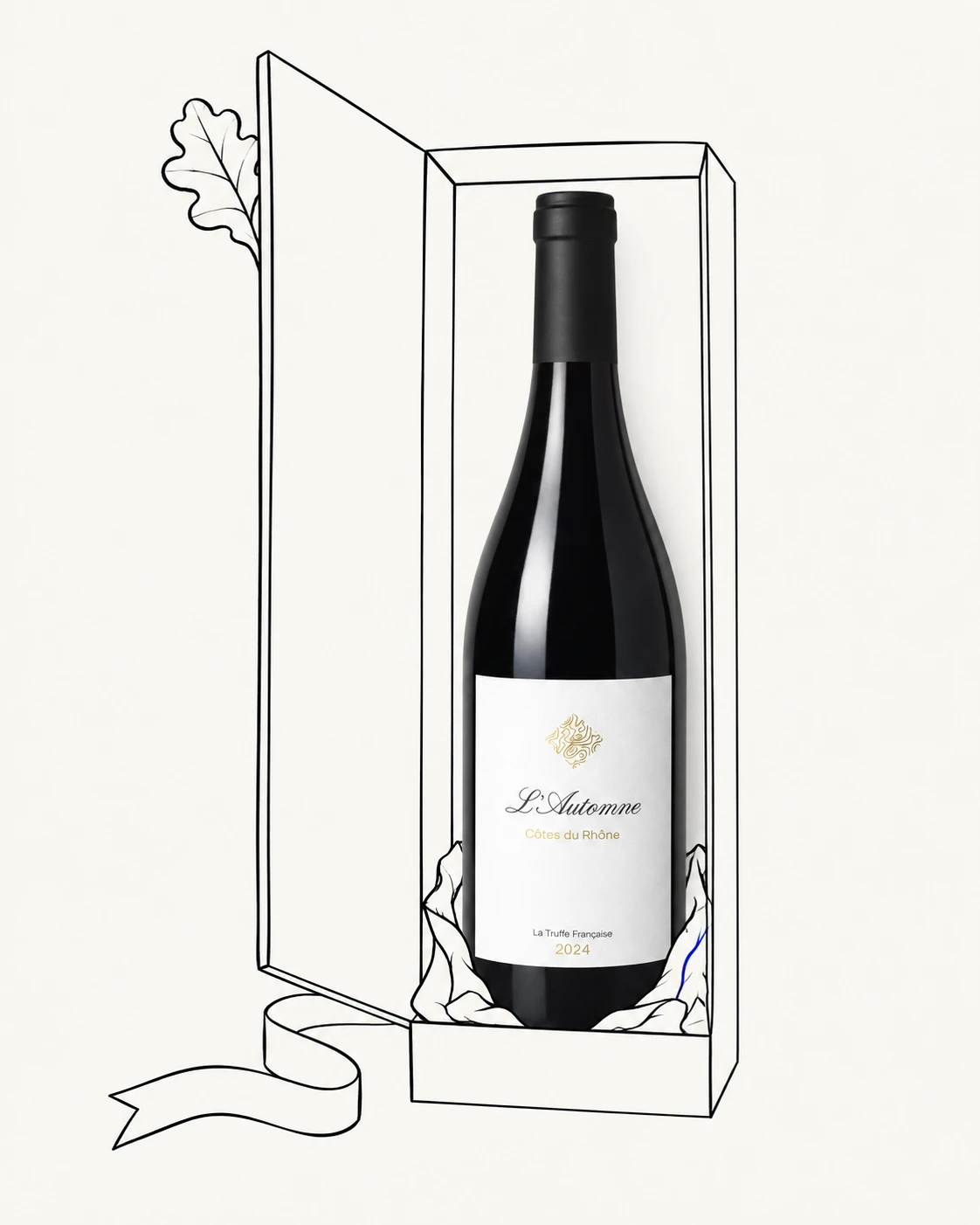 Le Côtes-du-Rhône rouge L’Automne dans son coffret dessiné