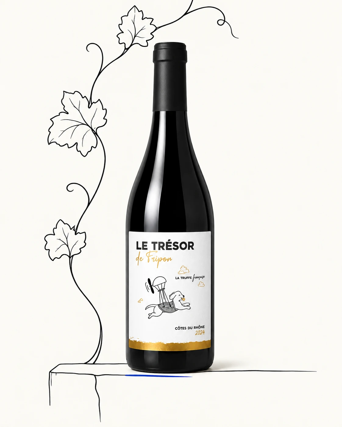 Le Trésor de Fripon accompagné de feuilles de vigne dessinées